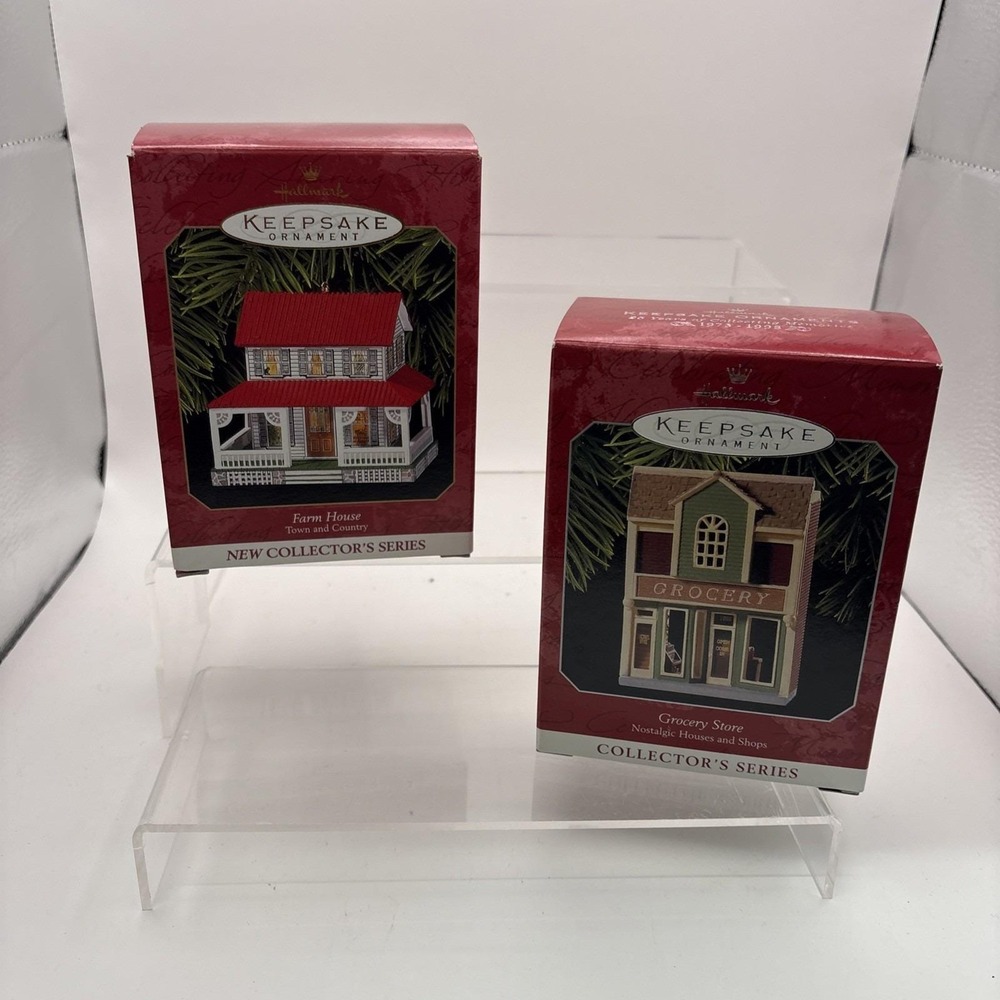Hallmark Keepsake Ornaments~Lot of 2~Farm House and Grocery Store~NIB